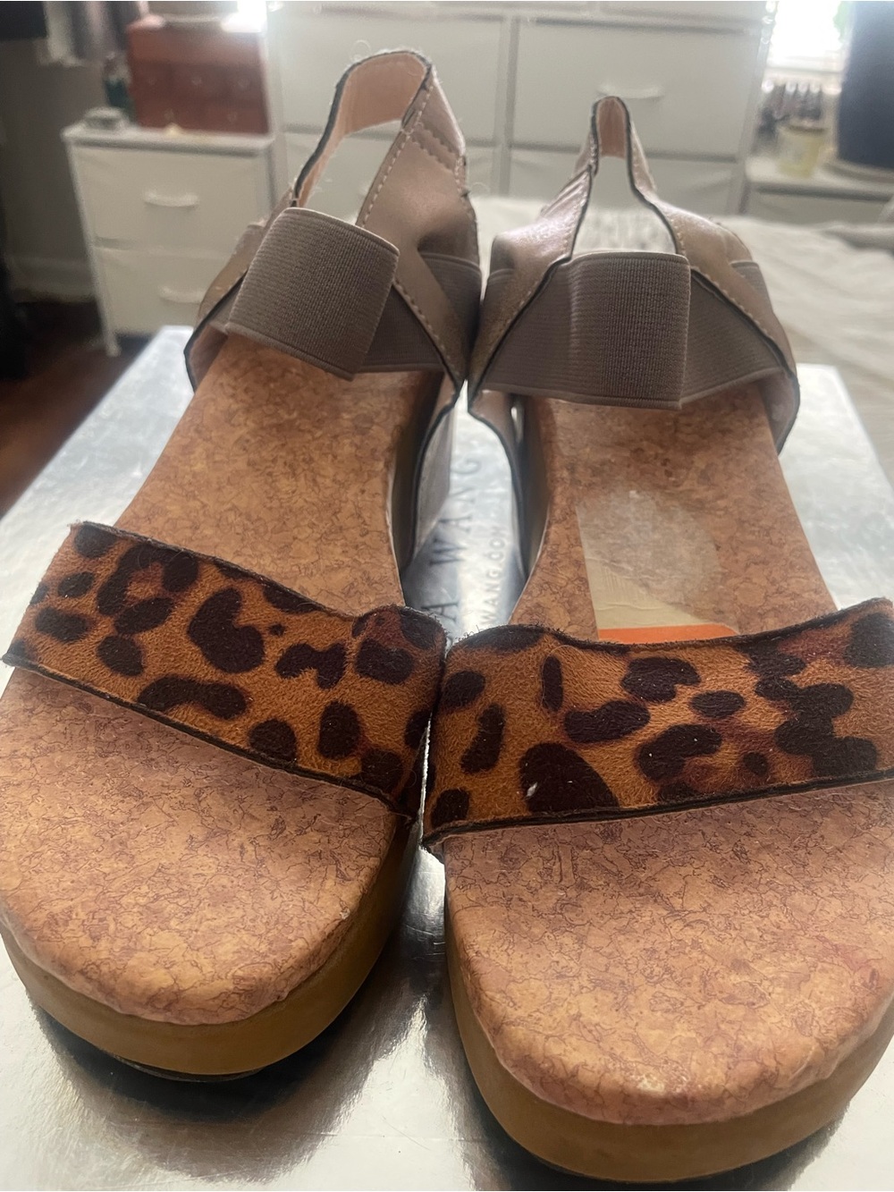 Wedgwood Leopard-Print Wedge Sandals in Brown